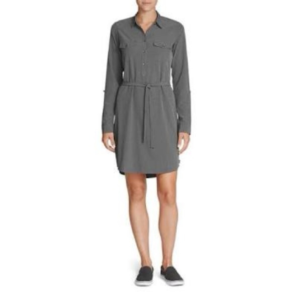 NWT Eddie Bauer Departure wrinkle resistant shirt dress, size xs, gray